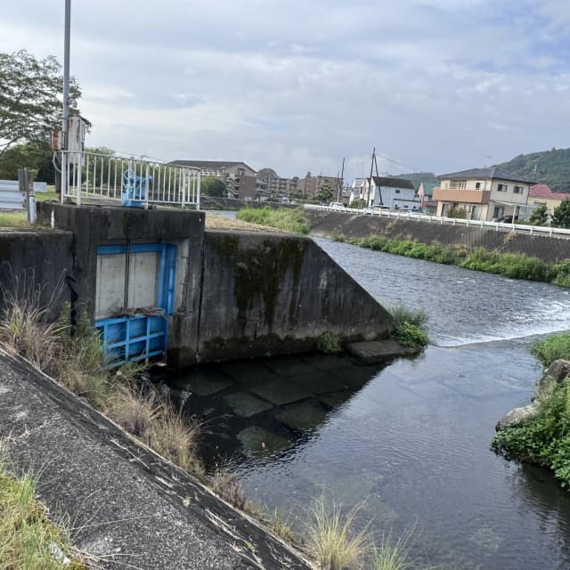 一番だし｜野中用水と泉発電所水路の取水口で、潤井川を堰き止めるように堤防が作られている。泉発電所は、明治４１年（1908）に開設された水力発電所で、昭和４３年（1968）に解体・撤去された。