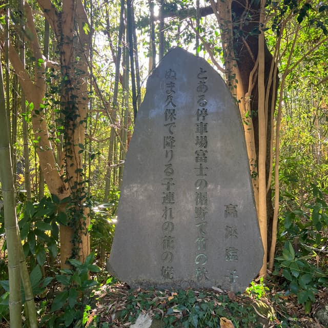 沼久保駅の句碑｜俳人高浜虚子の句碑があり、昭和３３年（1958）身延線で富士駅から下部温泉へ向かう途中披露した句が刻まれている。隣には、富士宮市の俳人堤俳一佳の句碑がある。
